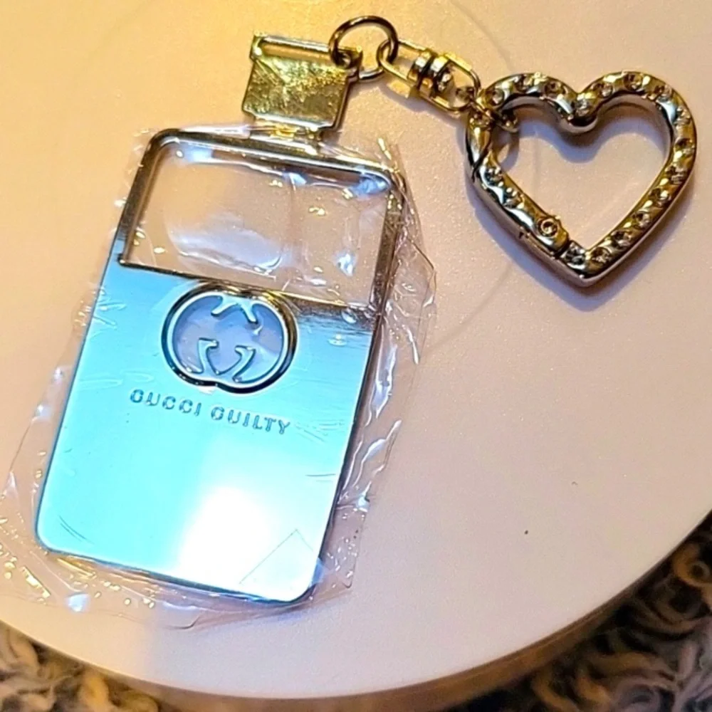 KEYCHAIN: Silver Perfume Bottle with Heart Charm, NWOT